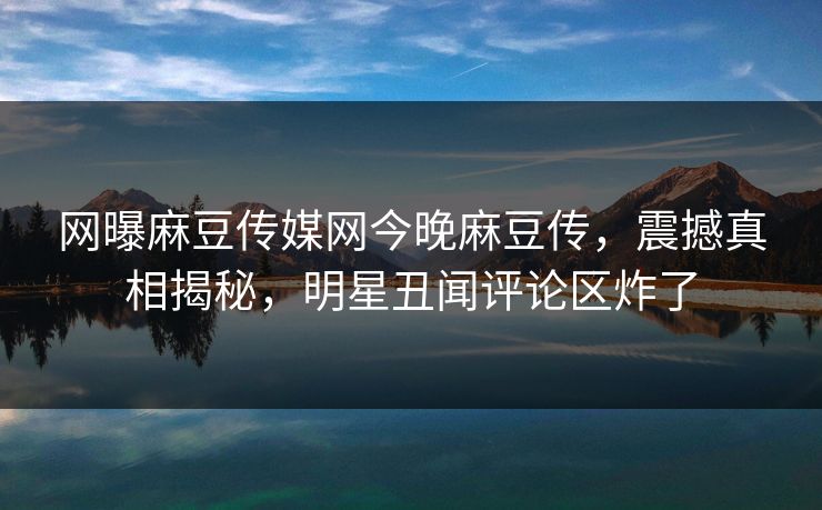 网曝麻豆传媒网今晚麻豆传，震撼真相揭秘，明星丑闻评论区炸了