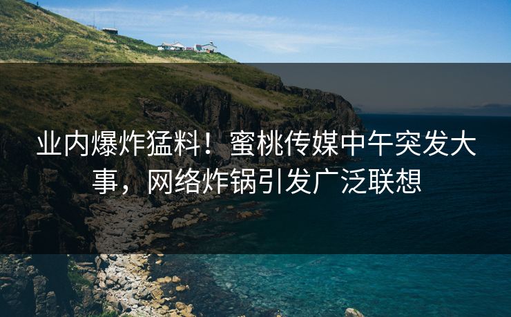 业内爆炸猛料！蜜桃传媒中午突发大事，网络炸锅引发广泛联想